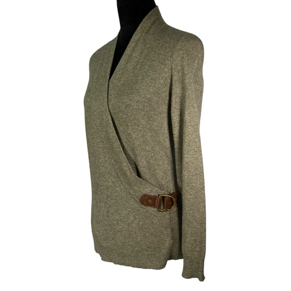 Lauren Ralph Lauren Brown Sweater Cashmere Blend Belt Buckle Crossover V-Neck - Picture 3 of 13